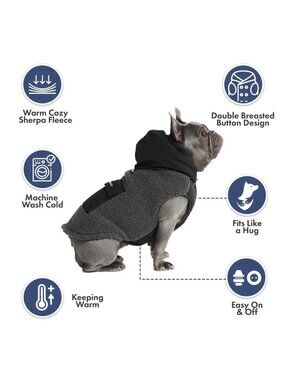 Spark Paws Black Gray Fleece Reversible Dog Hoodie Sweater 2XL Big Dogs NEW
